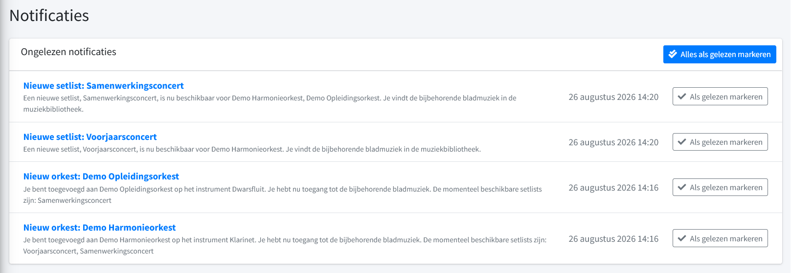 Overzicht met ongelezen notificaties