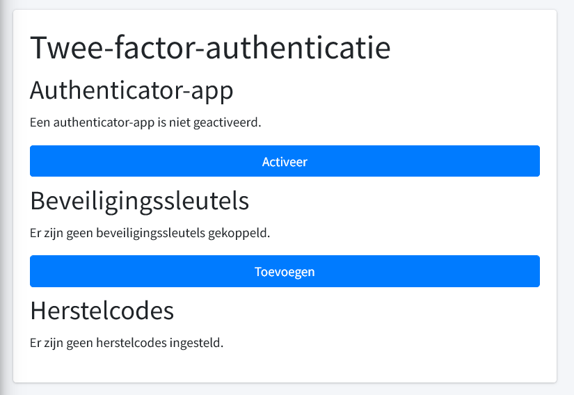 Instellingen voor twee-factor-authenticatie