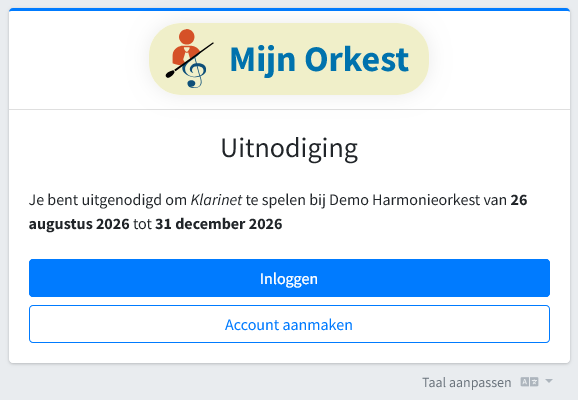 Uitnodiging met het instrument, het orkest en de periode